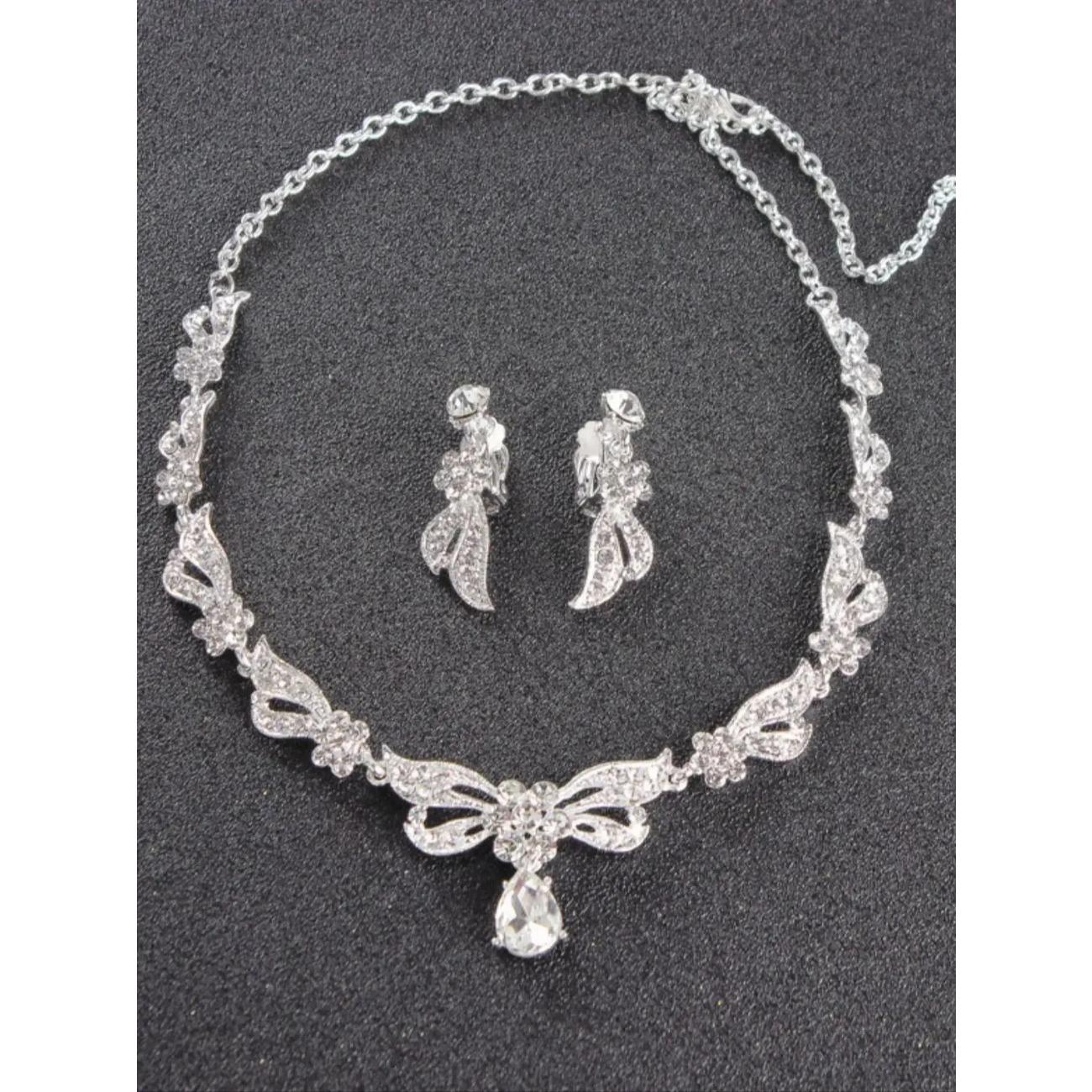 

Комплект женских украшений из 3 предметов, сплав стразов, капли воды, серьги-подвески, комплект ожерелий, свадебные украшения для невесты Silver&45cm