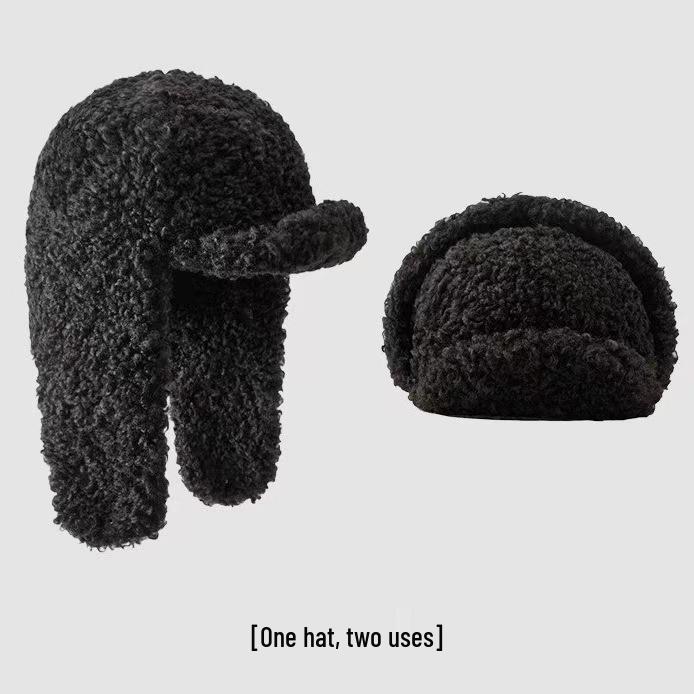 

Тепла шапка-вушанка з овечої вовни в японському стилі - Зимова для велоспорту та катання на лижах One Size чорний