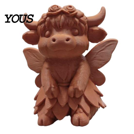 3D Printed Cow Sculpture Rustic Highland Ornament, Terracotta Color Statue, Modern Home Accessory Cute Figurine for Desk Shelf Farmhouse