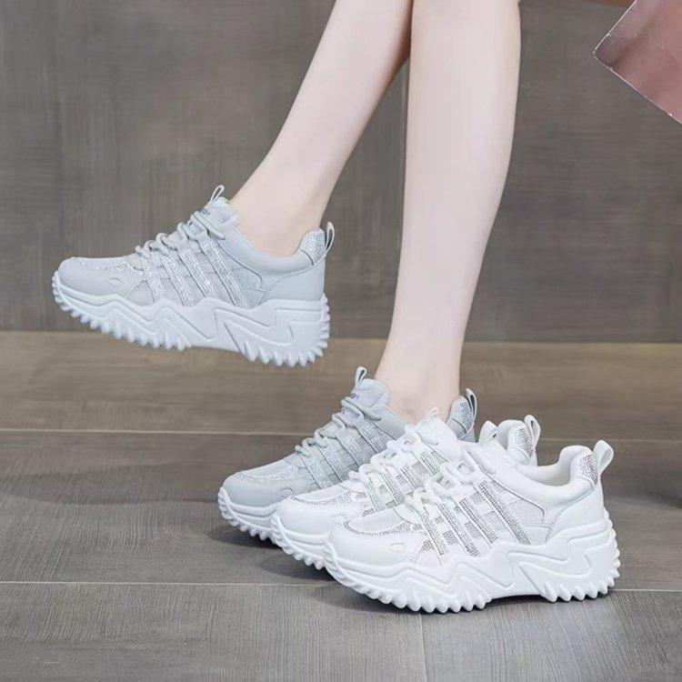 Summer single net dad shoes women's rhinestone thick sole heightening lightweight soft sole breathable 2025 new casual sports women's shoes