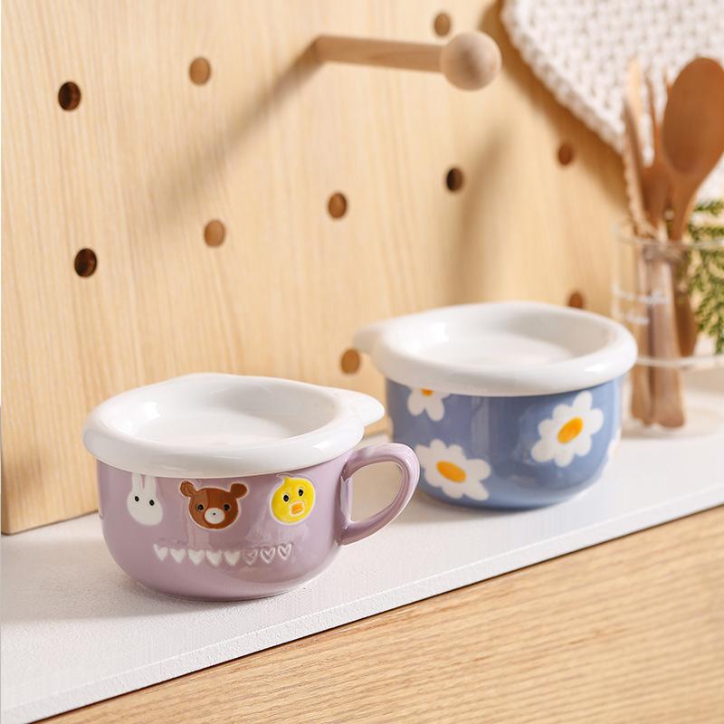 ins wind with lid bear mug, large capacity ceramic water cup gift children's breakfast milk cup