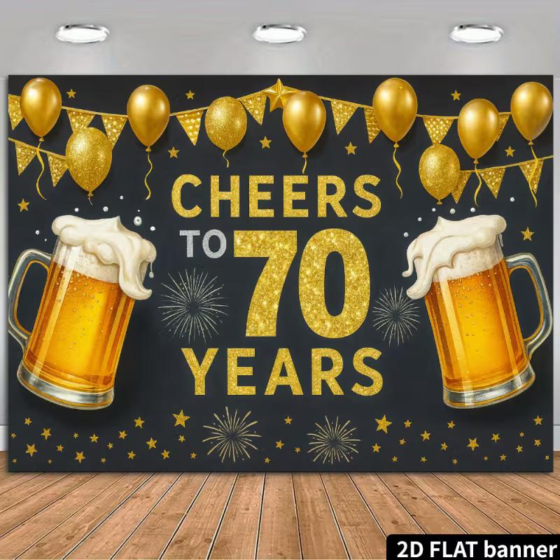 

2D 70 Years Birthday Backdrop - Black Gold Glitter Banner for Mens 70th Birthday Photoshoot 47.2x31.5inch/120*80cm