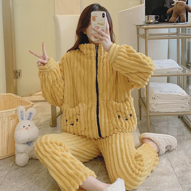 Pyjama d'hiver pour femme grande taille en velours corail et jacquard - Vêtement d'intérieur doux et confortable (Jusqu'à 200 livres)