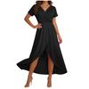 Women's Elegant Loose-Fit V-Neck Short-Sleeve Flowing Resort Dress