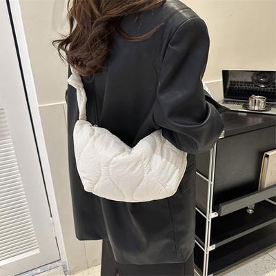 Fashiable Quilted Crossbody Bag for Women's, Simple Zip Single Shoulder Bag Solid Color Casual Nyl Material Hobo Bag Handbag