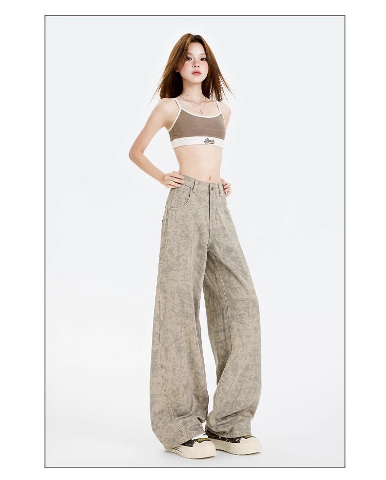 Damskie Jeansy Denimowe z Wysokim Stanem i Szerokimi Nogawkami - Tie-Dye, Wyszczuplające, Długie do Ziemi, Luźny Krój