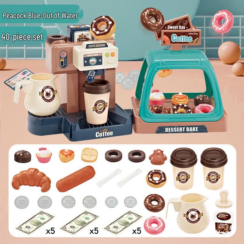 Children's Toy Coffee Machine with Sound, Light, Water Dispensing & Candy Dessert Cash Register