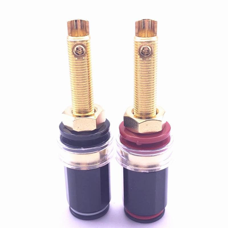 Gold-Plated Copper Audio Amplifier Terminal with Black Finish - No-Weld Banana Socket, Long/Short Post, M8 Screw Hole.