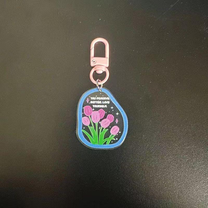 1pcs Tulip Hanging Keychain INS Korean Flower Keychain Spring Tulip Earphone Hanging Student Keychain Pendant