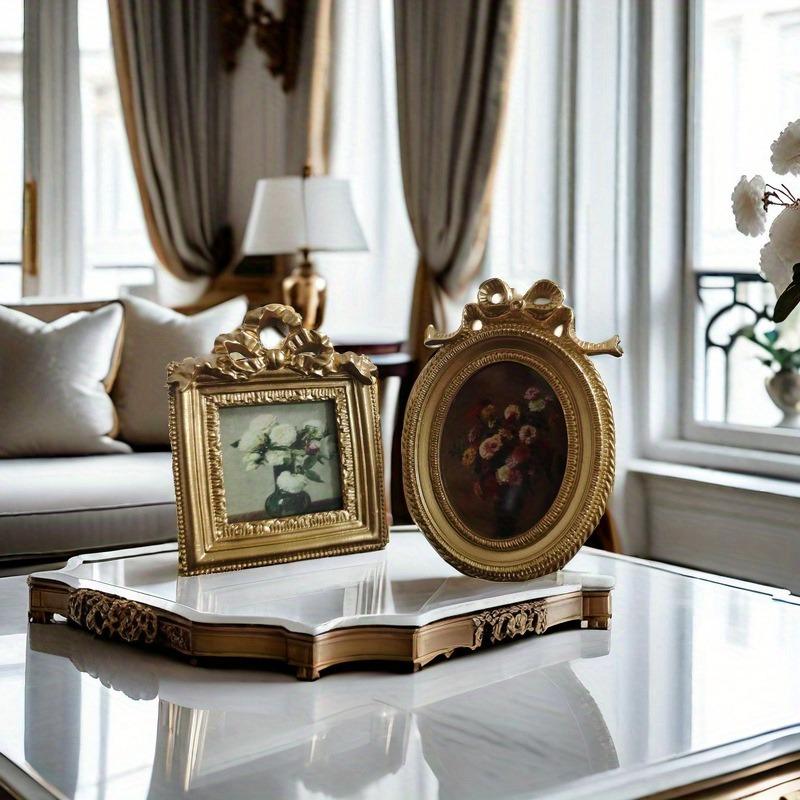 European Style Retro Carved Floral Resin Photo Frame Gold Color Square Design for Desktop Display and Wall Hanging Home Decor