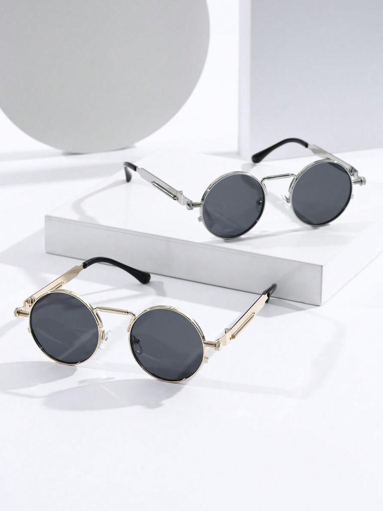 1/2 PC S Fashion Round Metal Frame Spring Decor Sunglasses For Outdoor Daily Life Shades Punk Vintage Eyewear Accessories.