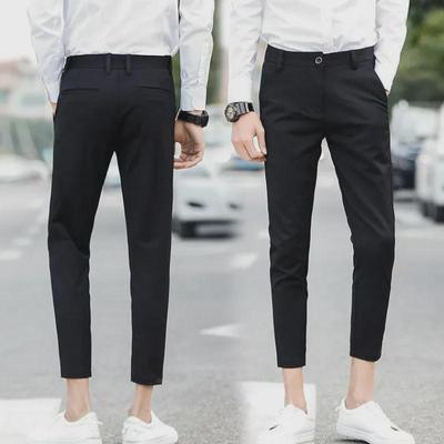 Men's Slim Fit Nine-Point Casual Black Trousers - Trendy and Versatile Summer Pants