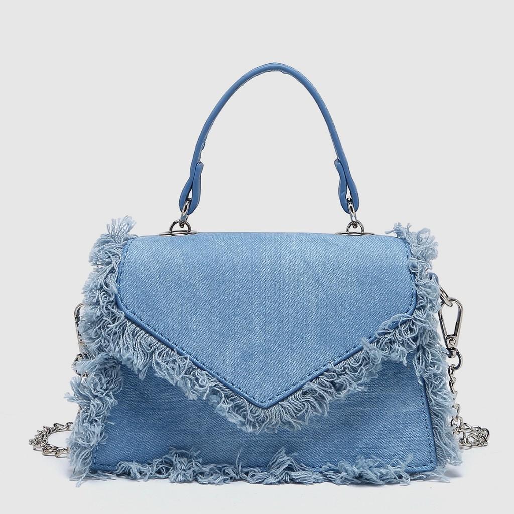 Vintage Denim Purse With Tassels For Daily Casual Use