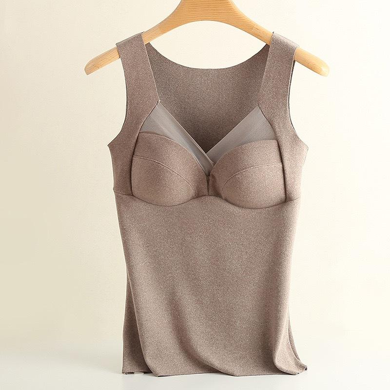 Autumn And Winter Seamless German Velvet Thermal Vest For Women Fixed Integrated Chest Pad Bottoming Thermal Underwear For Women
