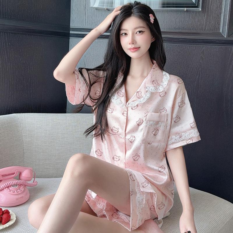 Sommerpyjama aus Eisseide im süßen Stil für Damen – kurzärmlige, coole und stylische Homewear