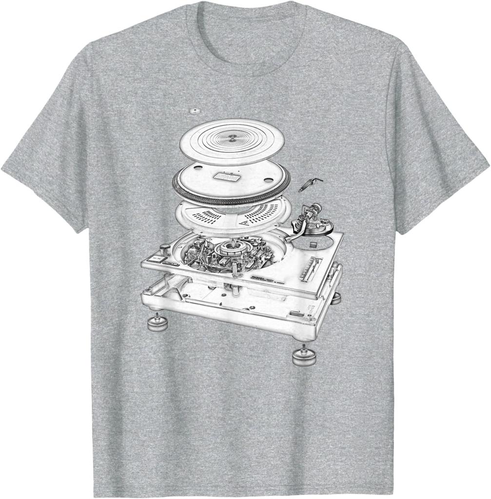 Turntable Exploded Blueprint DJ Graphic Tee Cotton Casual Short Sleeve TShirt