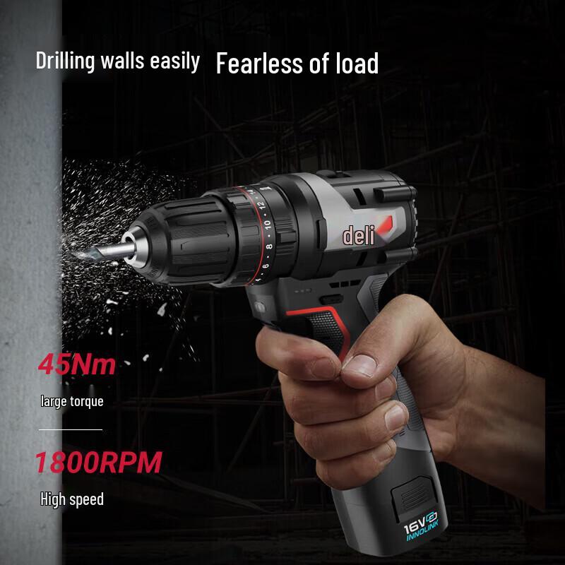 Deli 16V Cordless Brushless Impact Drill CN Plug (adapter Included)
