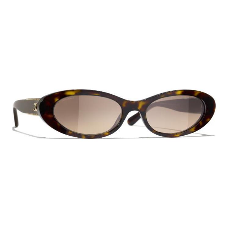Chanel Oval Sunglasses With Decorative Temples Unisex sunglasses Tortoiseshell A71577X08101S5137
