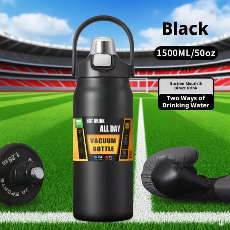 New 304 Stainless Steel Double Lid Portable Thermos with Large Belly Cup Outdoor Sports Water Kettle and Large Capacity Space Ke