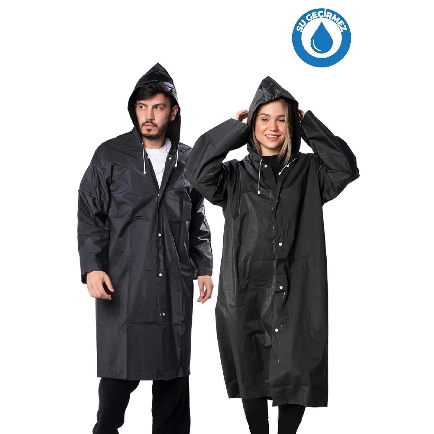

Waterproof Raincoat For Women And Men With Snap Fastener Hooded Eva Black M чёрный