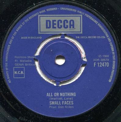 7inch Record SMALL FACES - All Or Nothing F12470 Decca 1966 UK Rock Used