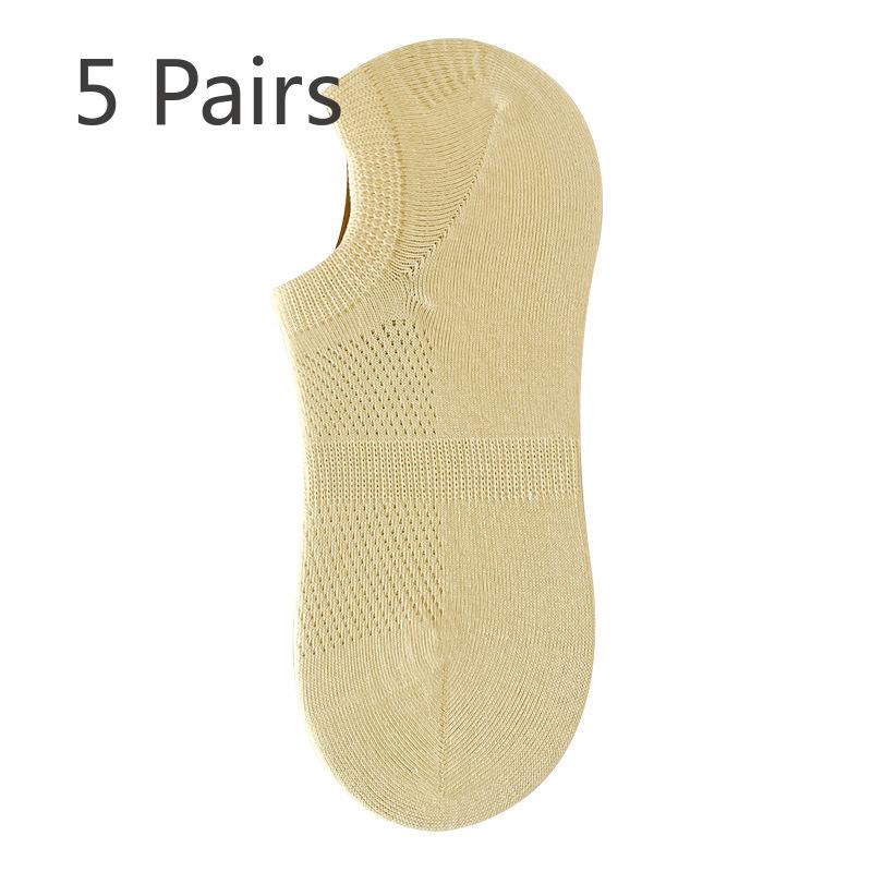 5 Pairs of Women's Summer Breathable Thin Cotton Shallow Mouth Invisible Off with 7A Antibacterial and Deodorant Boneless Socks