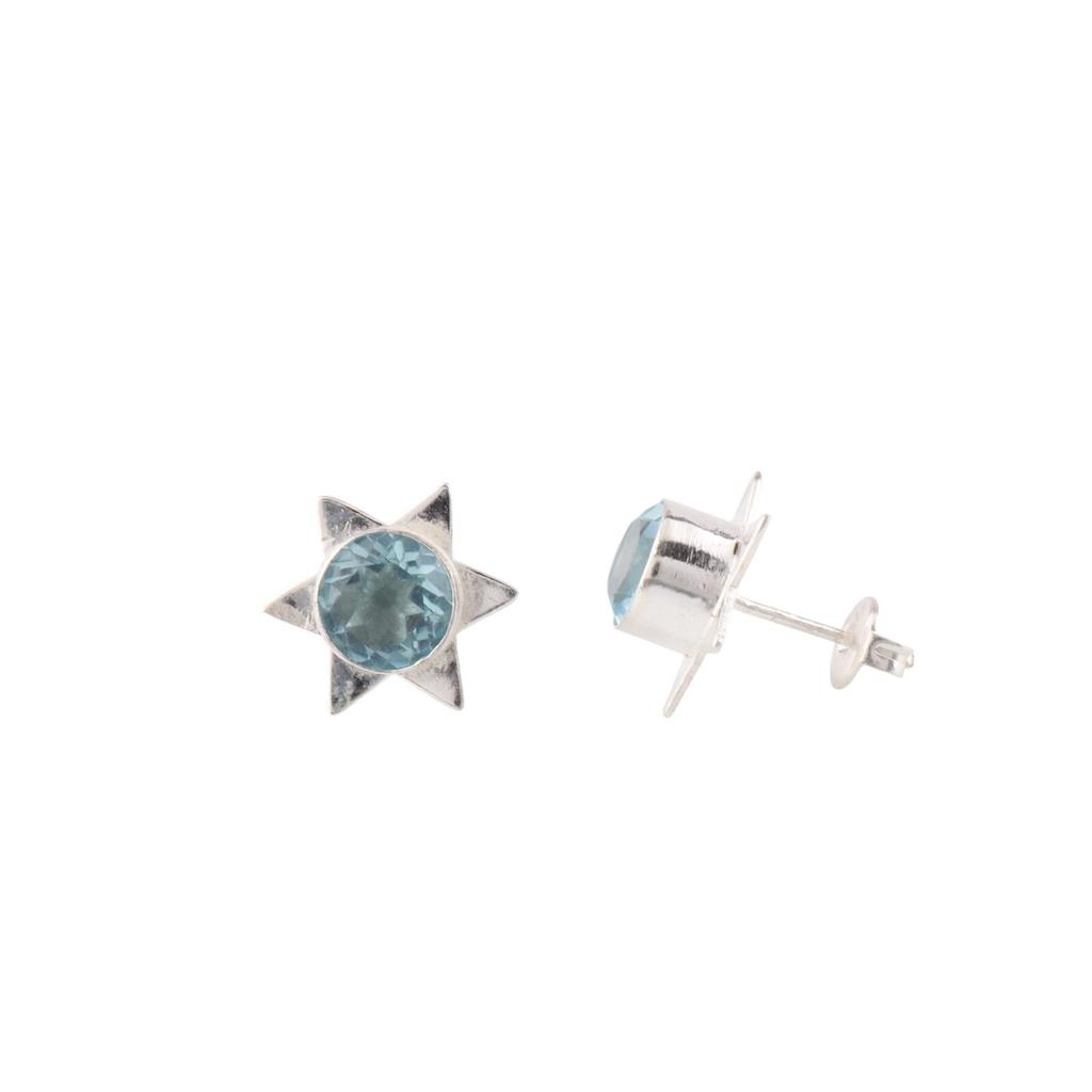 Sky Blue Topaz Gemstone 925 Sterling Silver Jewelry Handmade Stud Earrings 0.44" EE-175-7