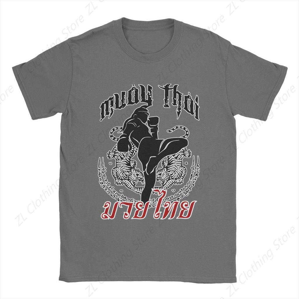 Muay Thai Tiger Jiu-jitsu T-Shirt Men Brazilian Boxing Fighter Vintage 100% Cotton Tees Short Sleeve T Shirts Plus Size Clothing