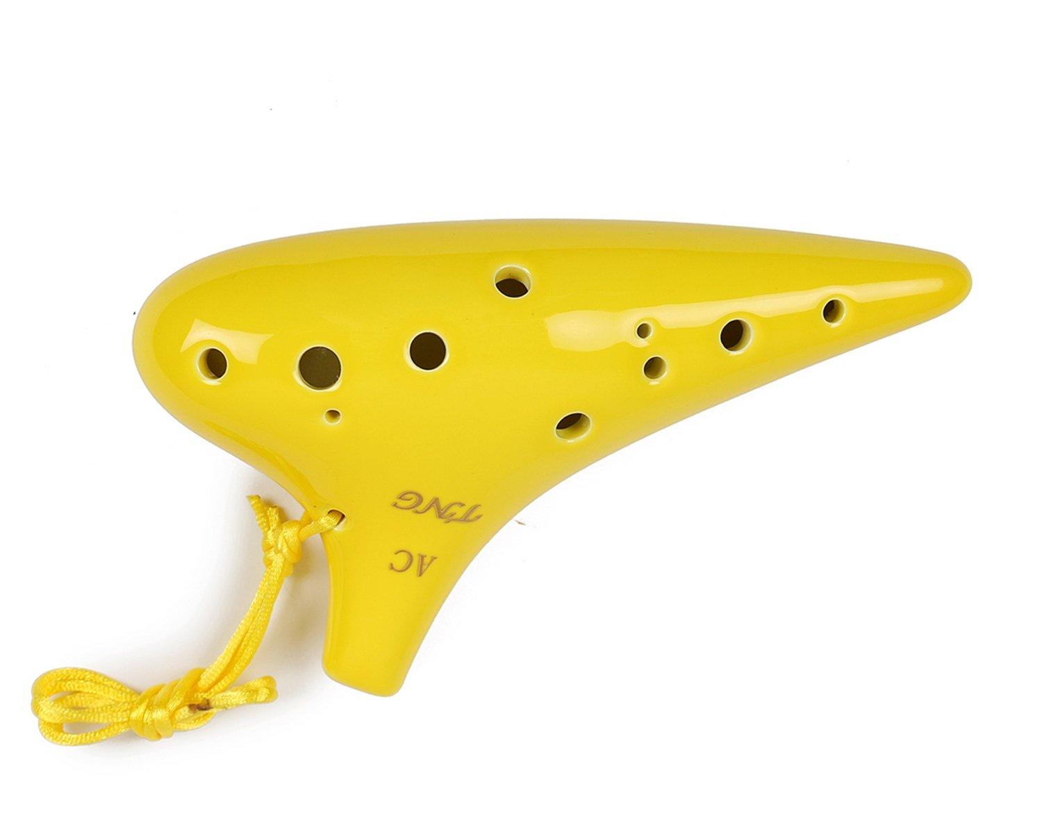 

TNG Ocarina Musical Instrument Single Holes High Quality C Key AC fingering Ocarina Tube Play Glazed Finish Yellow [12 / Alto/Yellow] (with chart)