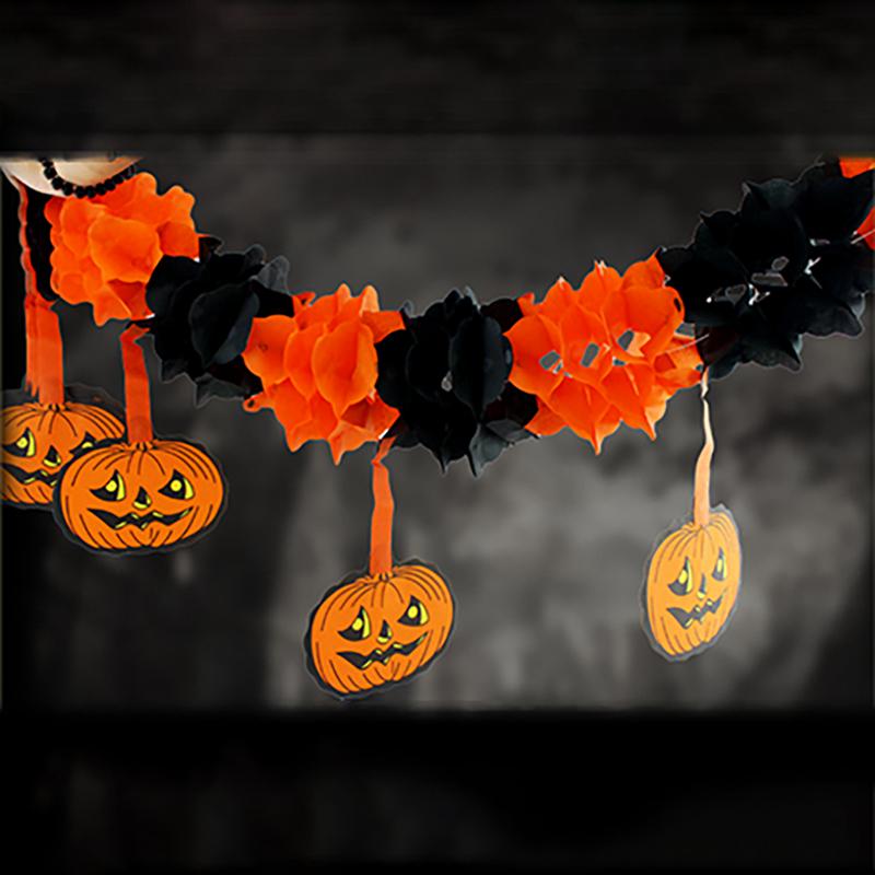 Halloween Paper Garland, Orange and Black, with Pumpkins, 3m