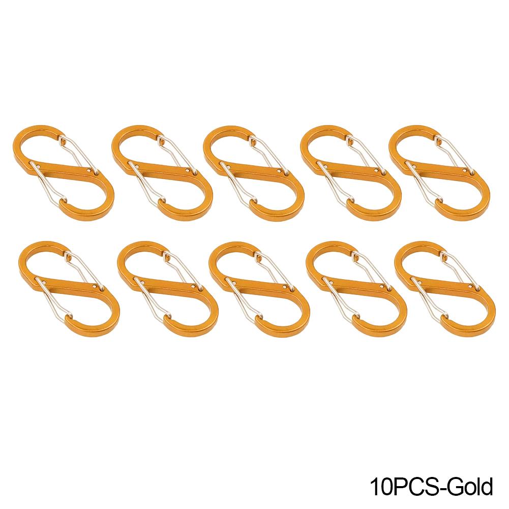 10pcs S Double Carabiner Set Tactical Gear Hooks Camping EDC Survival Climbing Spring Backpack Clasps Keychain Key Chain Clip