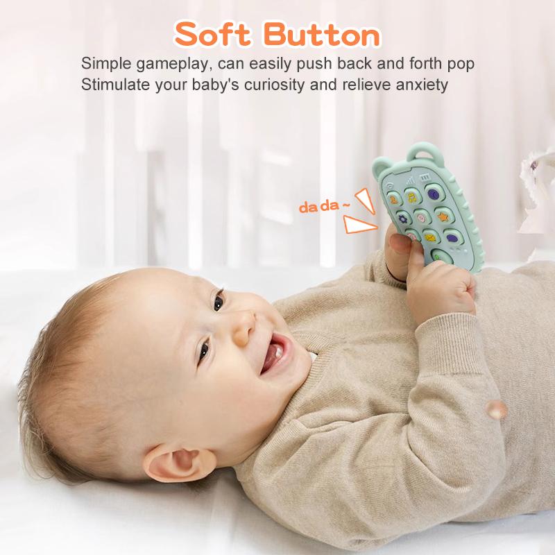 Baby Teether Mobile Phone Shape Silicone Teether Teething Toy Kids Sensory Educational Toy Baby Gift Set