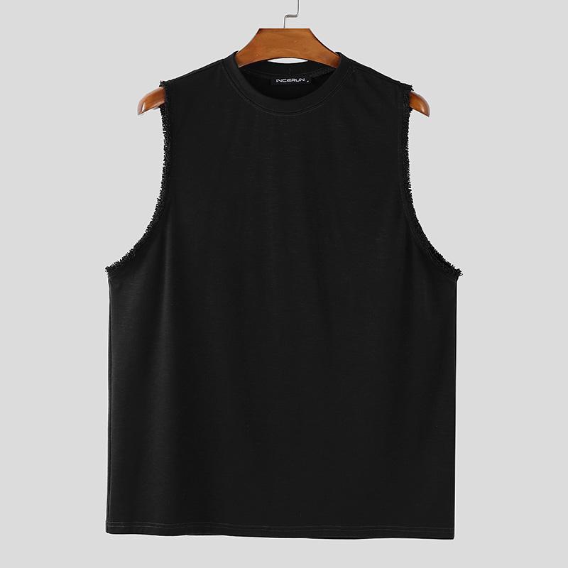 INCERUN Summer Men O Neck Tassel Sleeveless Casual Loose Tank Tops