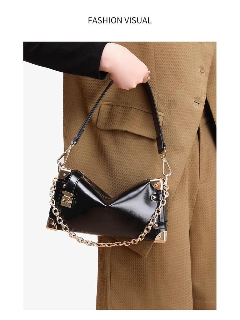 Women's Retro High-End Soft Leather Box Bag - New 2024 Autumn/Winter Crossbody & Shoulder Bag