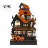 Rustic Spooky Table Centerpieces Wooden Glowing Haunted House Figurine with LED Light, Halloween Tabletop Centerpiece Decorations for Home Party