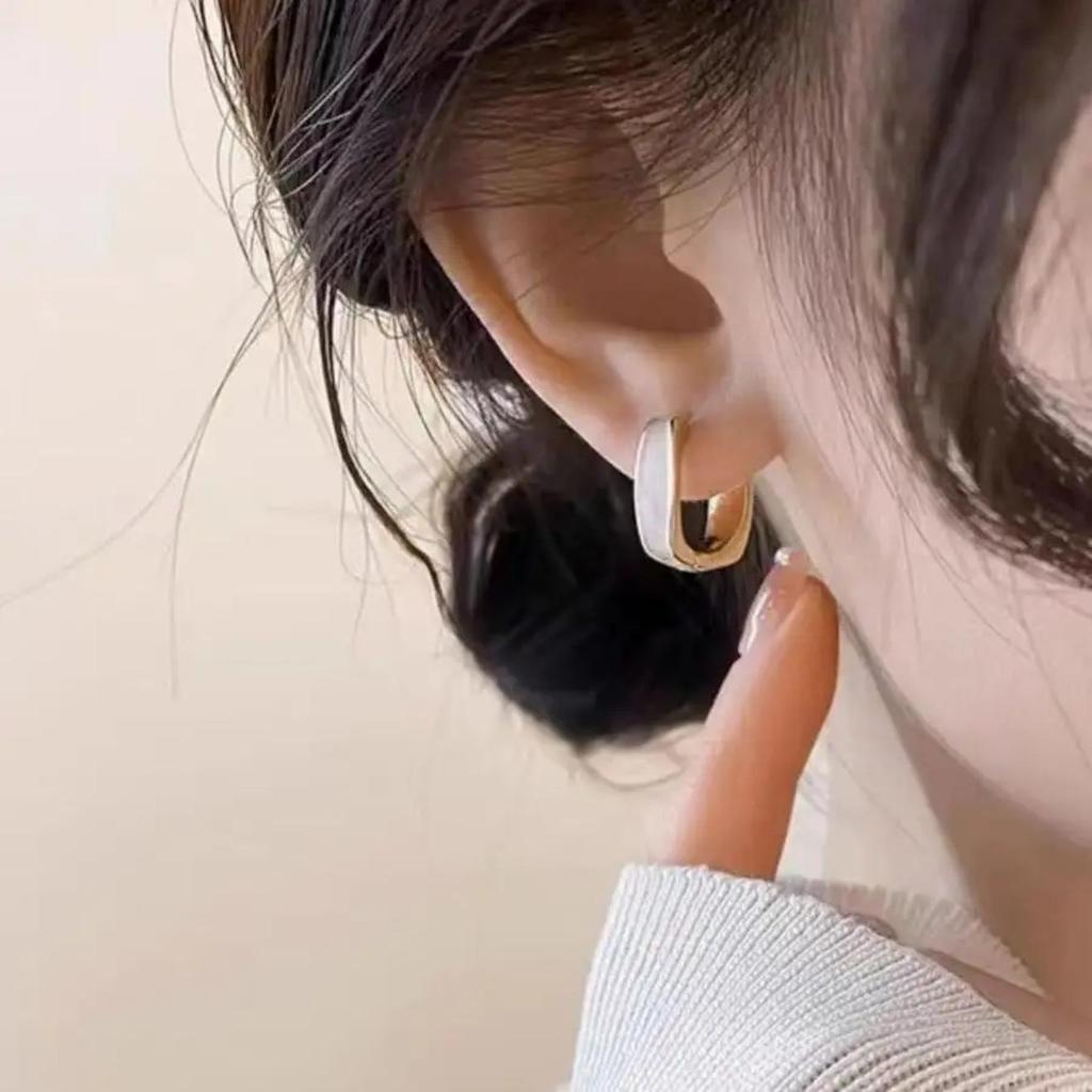 S925 Sterling Silver Square Enamel Earrings for Women - Trendy High-End Design for Spring 2026