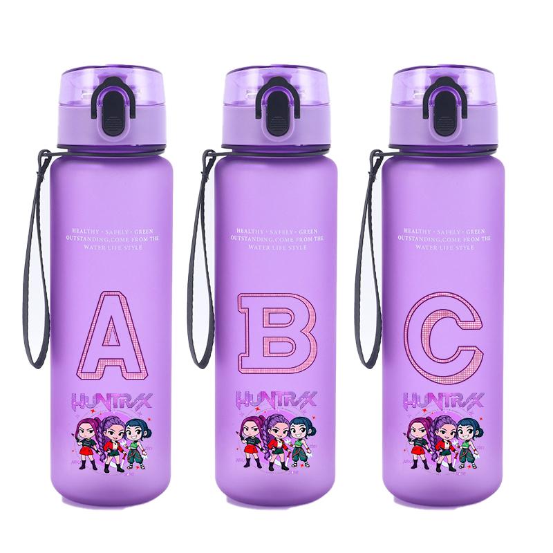 650ml KPop Demon Hunters Sports Water Bottle Boy Motivational Leak Proof Portable Reusable Cups Outdoor Travel Gym Jugs Gift