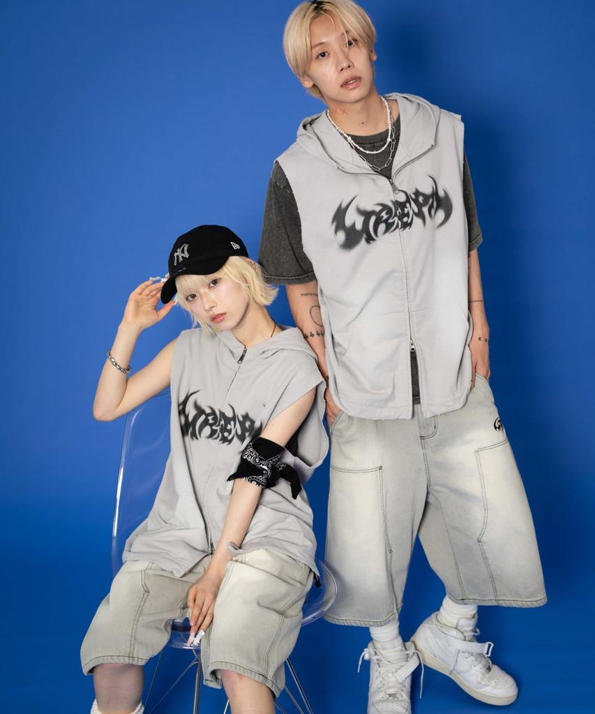 WEGO Sleeveless Graphic Zip Summer Korean Size Gray Men's Hoodie, Streetwear, Style, Gift, L,