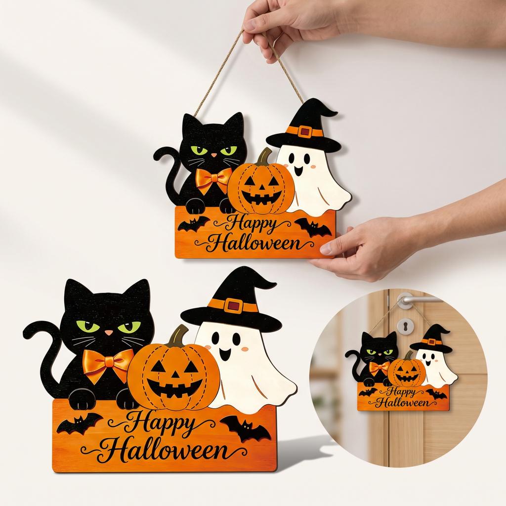 Halloween Pumpkin Wooden Door Hanger for Front Door Wall Decoration