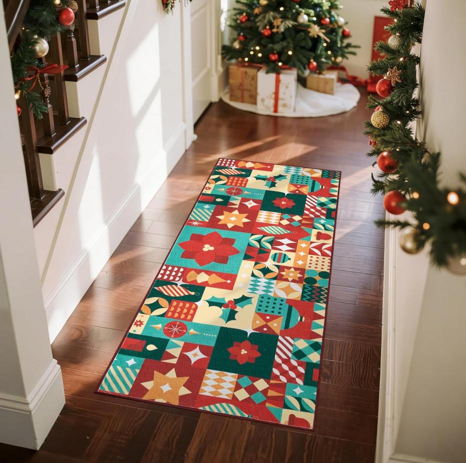 Vintage Patchwork Läufer Teppich Boho Ethnisch Geometrisches Muster Matte Bunter Gestreifter Teppich für Wohnzimmer Schlafzimmer Eingangsbereich Dekor