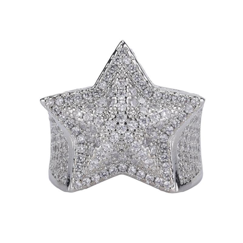 Hip-Hop Trend Light Luxury Ring Personality Domineering Titanium Steel Diamond-Encrusted Five-Pointed Star Ring Women