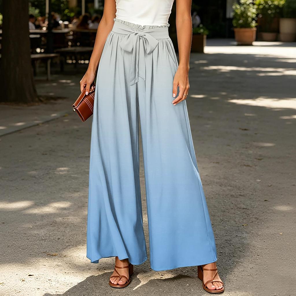 Women's Wide Leg Casual Pants High Waist Tie Belt Loose Fit Lightweight Comfortable Flowing Fabric Bottoms for Everyday Wear