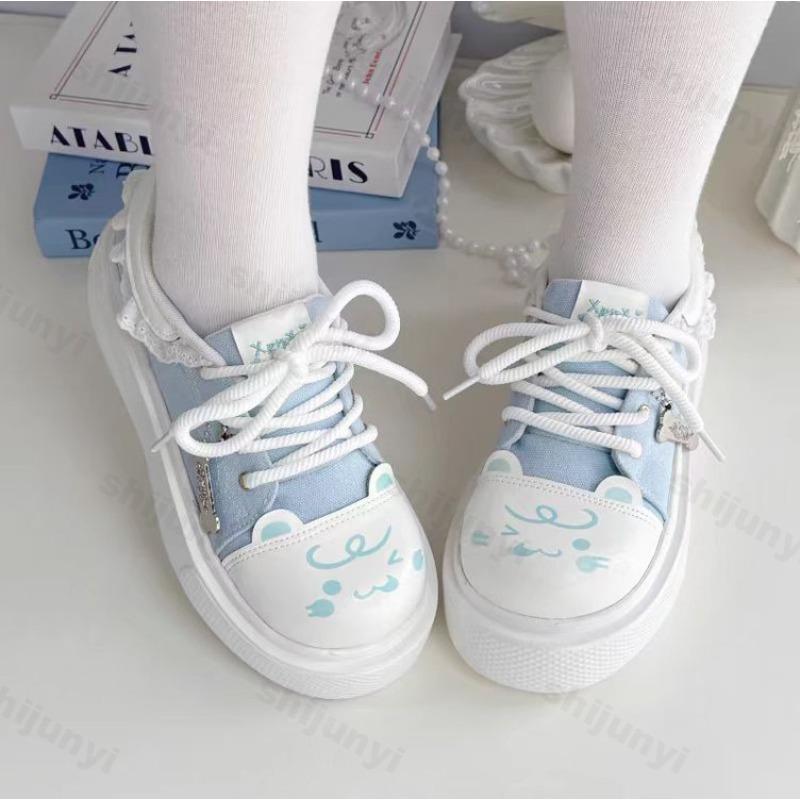 Women's Cute Canvas Shoes  Spring Autumn New Lace Comfort Platform Casual Shoes Outdoor Non Slip Height Increase Board Shoes