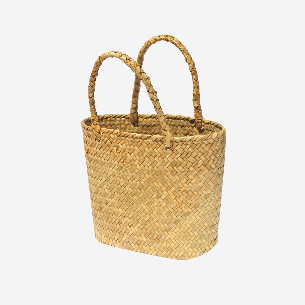 High-End Retro Woven Straw Handbag: Color Block Beach Basket