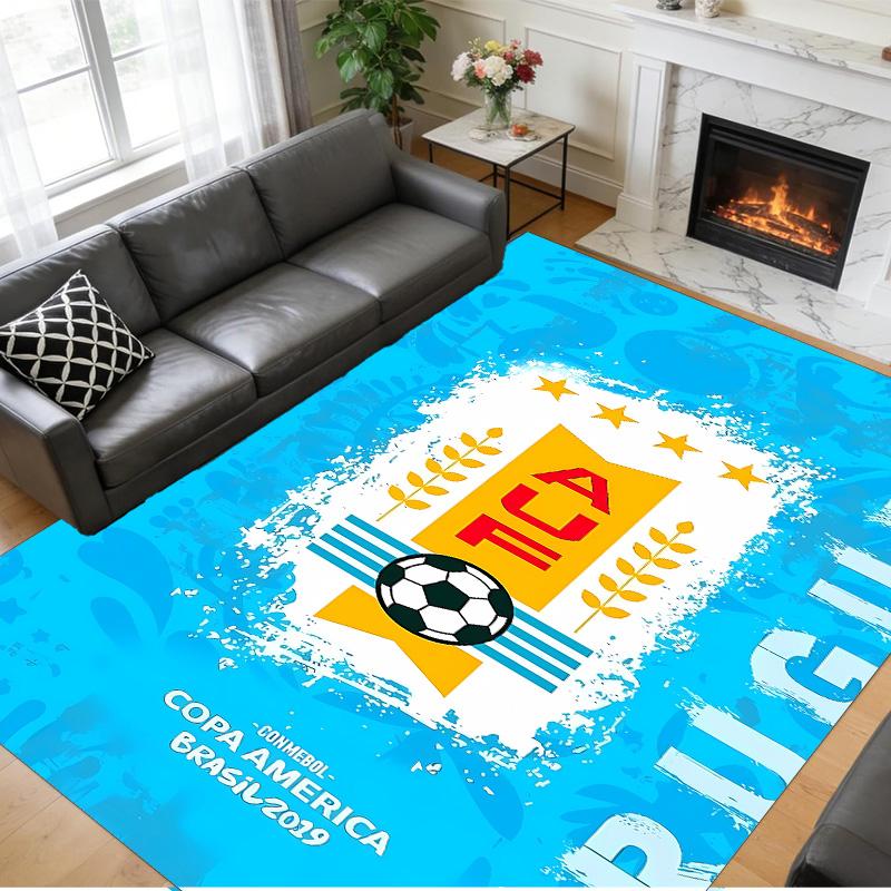 Anti‑Slip Crystal Velvet Floor Rug, Uruguay National Team Design Carpet for Indoor Living Bedroom Home Decoration