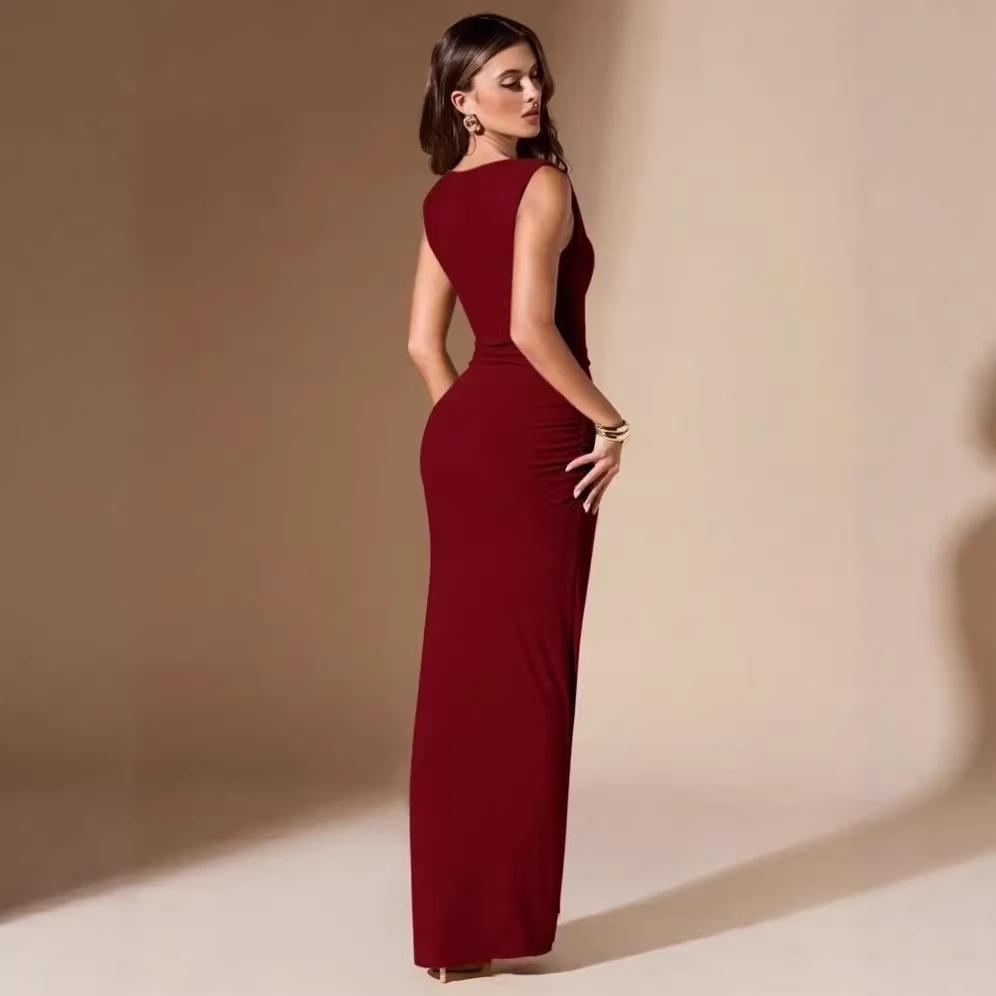 2026 Europäisches & Amerikanisches Elegantes Ärmelloses Plissiertes Figurbetontes Langes Abendkleid für Damen