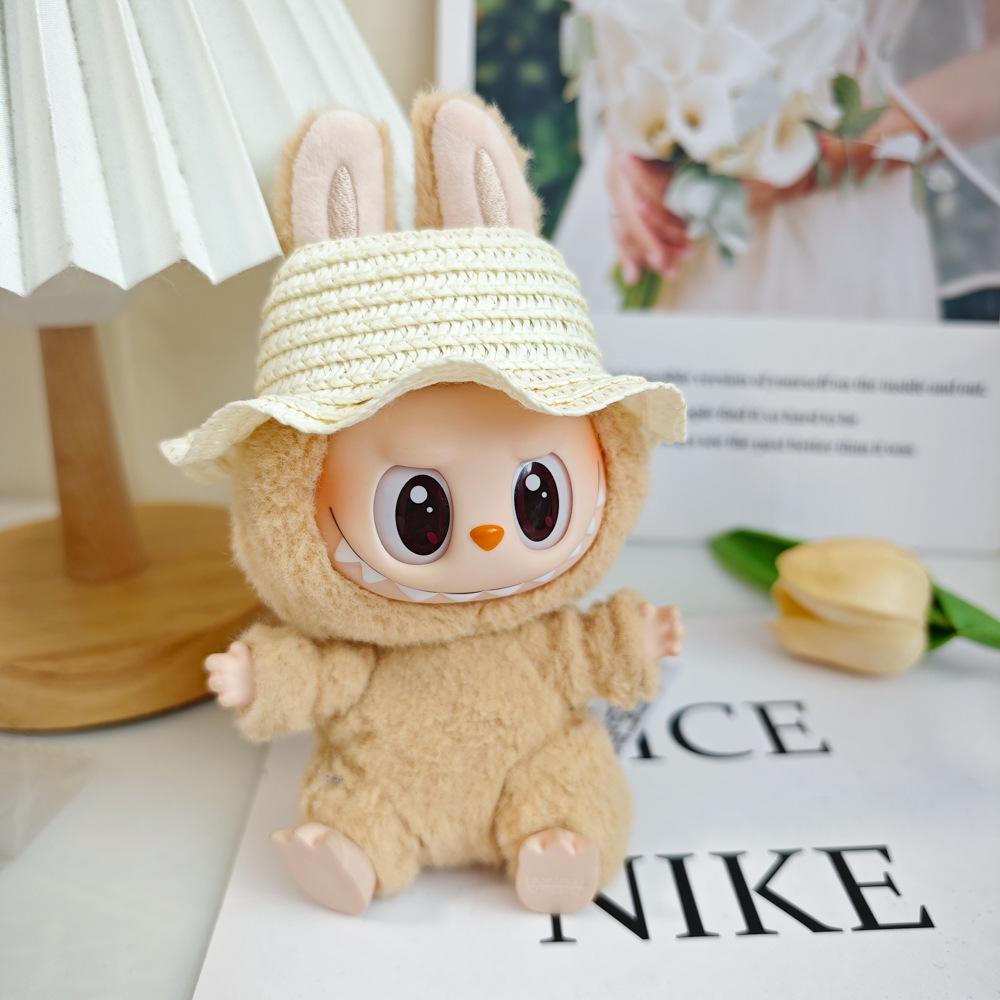 Labubu Doll Vinyl Face Pendant with Sundress & Straw Hat in Macaron Blind Box – First & Second Generation