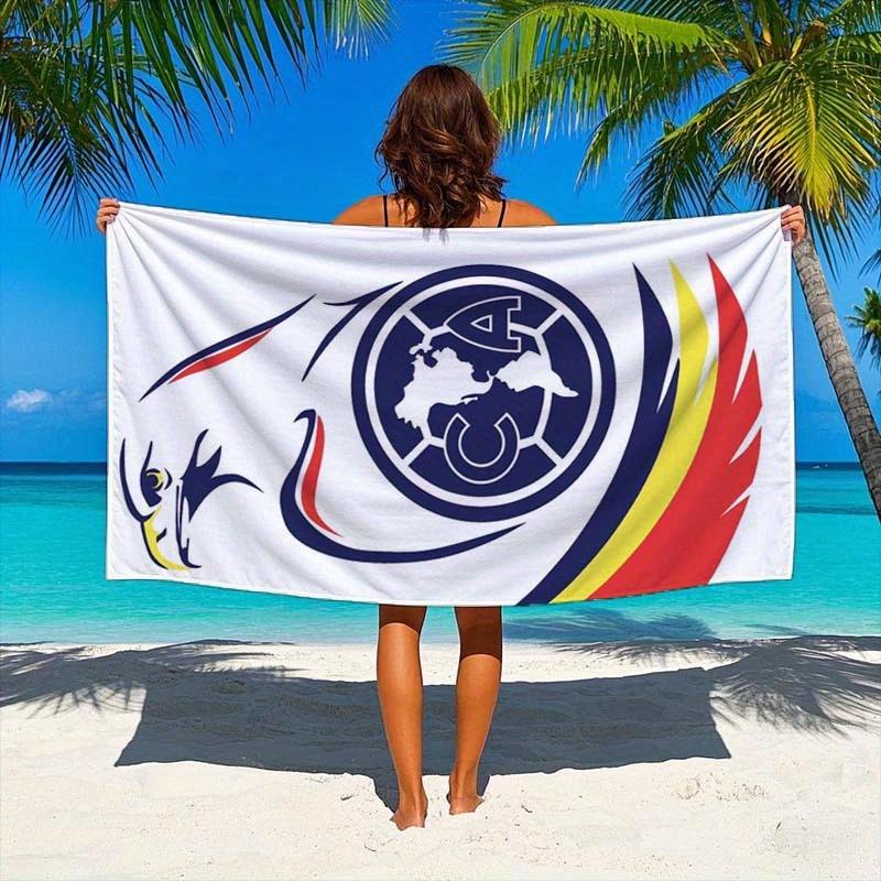 

1pc Club America Aguilas Eagle Logo Beach Towel - Vibrant Blue, Red, Yellow & White Polyester Blend, Modern Rectangular Design W40*H60(CM)