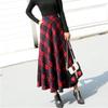 Belle Cie Check Korean Long Skirt, Long, Flared, Warm, Style, Skirt, Fluffy, Fall/Winter (ST/No. 27540) (XL, Red)