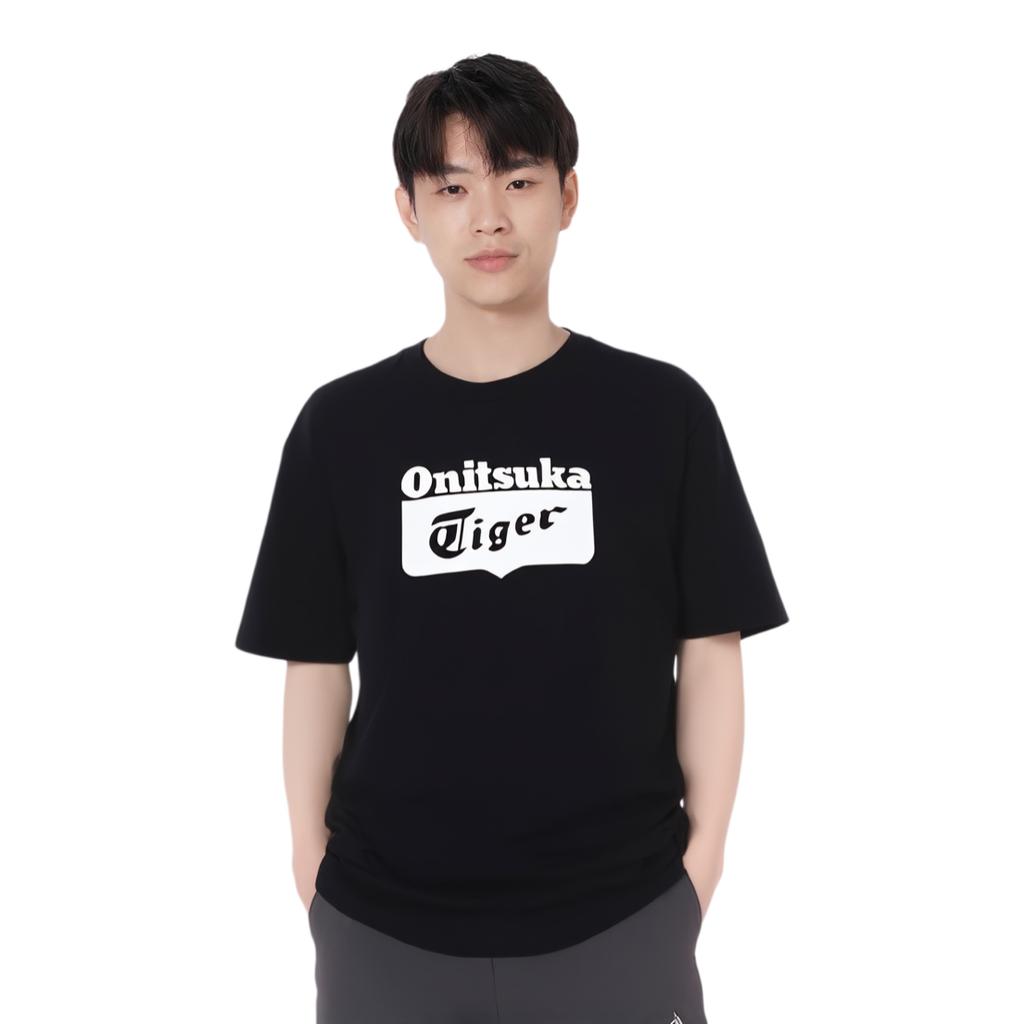 ONITSUKA TIGER Logo Print Round Neck Sports Short Sleeve Drop Shoulder T-Shirt Unisex T-Shirt Black White 2183B173-001